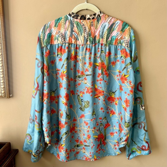 La Prestic Ouiston Romee Silk Blouse Popover Top Mixed Print Bird Snake Leopard - Picture 13 of 16